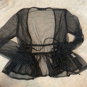 LONG SLEEVE MESH SPARKLY TIE BLOUSE (S)